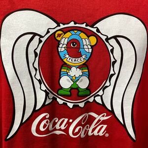 VINTAGE COCA-COLA SHIRT — Red Retro Peace Symbol Graphic Tee Men's L